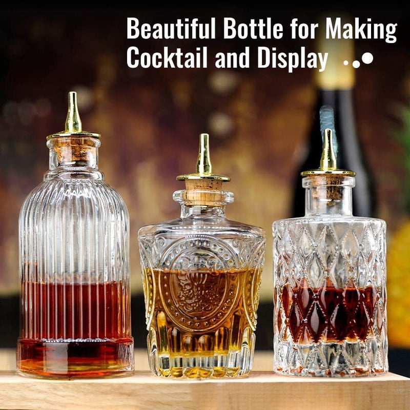 LINALL Bitter Bottles Pourer - Set of 4 pcs 20mm Diameter Gold Dasher Top with Cork Base (Gold) - Image 5